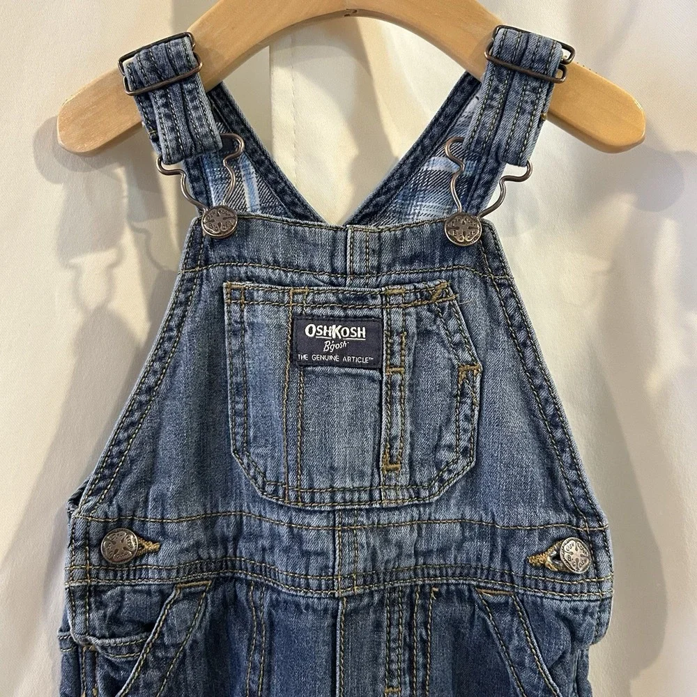 OshKosh B'gosh Fleece Lined Overalls Boys‎ 12 Months Denim Bibs Carpenter